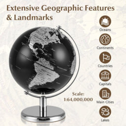 Gainoom Metallic Black World Globe 20Cm Silver Rotating Earth Globe W/ Metal Stand - thumbnail 6
