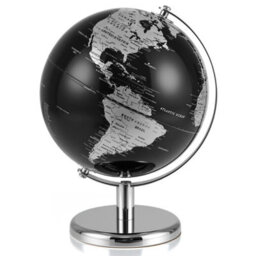 Gainoom Metallic Black World Globe 20Cm Silver Rotating Earth Globe W/ Metal Stand - thumbnail 1