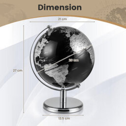 Gainoom Metallic Black World Globe 20Cm Silver Rotating Earth Globe W/ Metal Stand - thumbnail 2