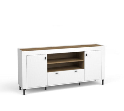 Arte Mossa Modern Sideboard Cabinet 137Cm - White & Oak, Hinged Doors, Drawers & Shelves - image 1