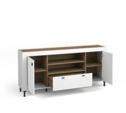 Arte Mossa Modern Sideboard Cabinet 137Cm - White & Oak, Hinged Doors, Drawers & Shelves - thumbnail 3