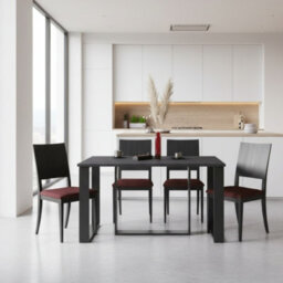 Borys Modern Extendable Dining Table 130 And 210X80 Cm Dark Concrete Finish With Sturdy Black Legs - thumbnail 2