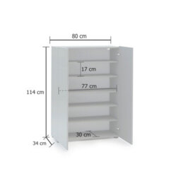 FurniComp LTD Furnicomp Vida 2 Door 80Cm Grey Gloss 25 Pair Shoe Storage Cabinet - thumbnail 3