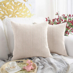 Ameha Soft Corduroy Cream Velvet Cushion Covers 45 X 45 Cm Of Pair With Invisible Zipper Decorative For Bedroom Sofa Stripe Cushions - thumbnail 1