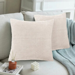 Ameha Soft Corduroy Cream Velvet Cushion Covers 45 X 45 Cm Of Pair With Invisible Zipper Decorative For Bedroom Sofa Stripe Cushions - thumbnail 5