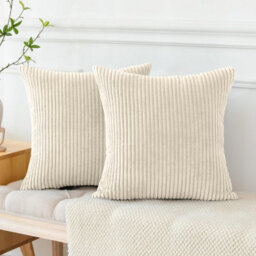 Ameha Soft Corduroy Cream Velvet Cushion Covers 45 X 45 Cm Of Pair With Invisible Zipper Decorative For Bedroom Sofa Stripe Cushions - thumbnail 3