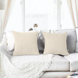 Ameha Soft Corduroy Cream Velvet Cushion Covers 45 X 45 Cm Of Pair With Invisible Zipper Decorative For Bedroom Sofa Stripe Cushions - thumbnail 9
