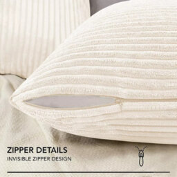 Ameha Soft Corduroy Cream Velvet Cushion Covers 45 X 45 Cm Of Pair With Invisible Zipper Decorative For Bedroom Sofa Stripe Cushions - thumbnail 6