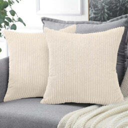 Ameha Soft Corduroy Cream Velvet Cushion Covers 45 X 45 Cm Of Pair With Invisible Zipper Decorative For Bedroom Sofa Stripe Cushions - thumbnail 7
