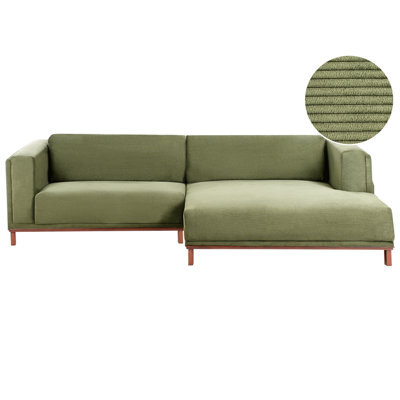 Beliani Corner Sofa 4 Seater Veng Corduroy Green Left Hand - image 1