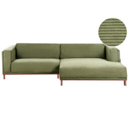 Beliani Corner Sofa 4 Seater Veng Corduroy Green Left Hand - thumbnail 1