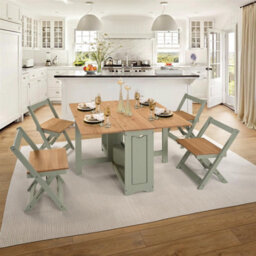 Santos Folding Drop Leaf Butterfly Dining Table Set 4 Chairs Sage Green & Distressed Wax Pine - thumbnail 1