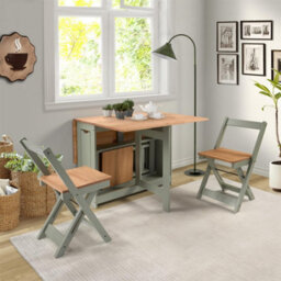 Santos Folding Drop Leaf Butterfly Dining Table Set 4 Chairs Sage Green & Distressed Wax Pine - thumbnail 2