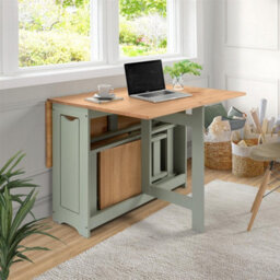 Santos Folding Drop Leaf Butterfly Dining Table Set 4 Chairs Sage Green & Distressed Wax Pine - thumbnail 3