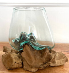 My Square Mile Molten Glass Display Bowl On Wood Root Stand 14X10X11Cm Glass Rustic Ornament Sculpture Key Sweet Display Dish - thumbnail 2