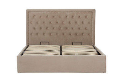 Orsina Practical Mink Velvet Kingsize Ottoman Bed, Elegant Velvet Bed For Bedroom, Compact Diamont Tufted Bed - image 1