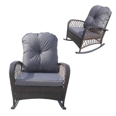 Patio Rattan Rocking Chair, Relaxer Wicker Rocker Armchair With Soft Cushion, All-Weather Steel Frame - Brown - image 1