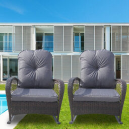 Patio Rattan Rocking Chair, Relaxer Wicker Rocker Armchair With Soft Cushion, All-Weather Steel Frame - Brown - thumbnail 6