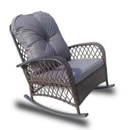 Patio Rattan Rocking Chair, Relaxer Wicker Rocker Armchair With Soft Cushion, All-Weather Steel Frame - Brown - thumbnail 5