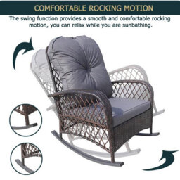 Patio Rattan Rocking Chair, Relaxer Wicker Rocker Armchair With Soft Cushion, All-Weather Steel Frame - Brown - thumbnail 3