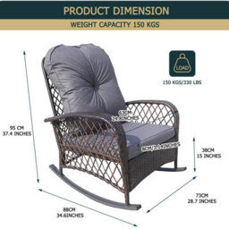 Patio Rattan Rocking Chair, Relaxer Wicker Rocker Armchair With Soft Cushion, All-Weather Steel Frame - Brown - thumbnail 8