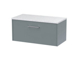 Nuie Hudson Reed Juno Wall Hung 1-Drawer Vanity Unit & Sparkling White Worktop, Stylish Countertop Basin Unit In Coastal Grey, 800mm - thumbnail 1