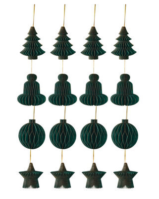 Werchristmas Set Of 12 Sage Green Paper Christmas Decorations, 15 Cm - image 1