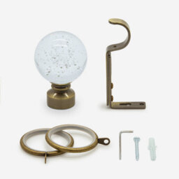 Antqiue Brass 28mm Glass Bubbles Fixed Length Metal Curtain Pole  200Cm - thumbnail 3