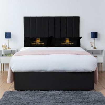 UKBEDFURNITURE Ashford Black Plush  Divan Bed Base With 26 Inch Headboard & 10 Inch Orthopaedic Mattress - No Storage - image 1