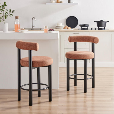 Furniturebox Uk 2X Seren Terracotta Orange Fabric Bar Chairs Black Legs - image 1