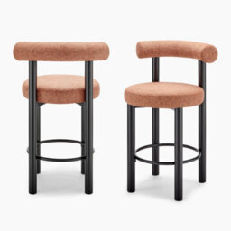 Furniturebox Uk 2X Seren Terracotta Orange Fabric Bar Chairs Black Legs - thumbnail 3