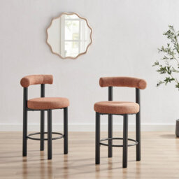 Furniturebox Uk 2X Seren Terracotta Orange Fabric Bar Chairs Black Legs - thumbnail 2