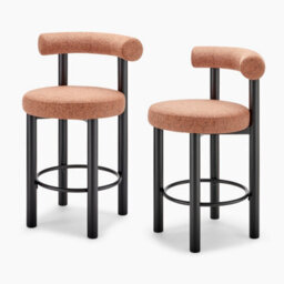 Furniturebox Uk 2X Seren Terracotta Orange Fabric Bar Chairs Black Legs - thumbnail 9