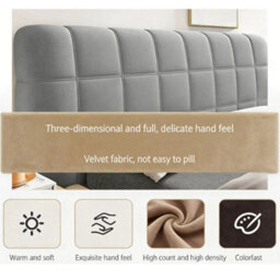 Dark Gray Thicken Quilted Headboard Cover Soft Bed Head Back Decor Protector Slipcove - thumbnail 3