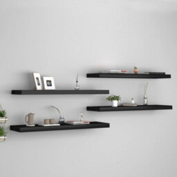 Berkfield Floating Wall Shelves 4 Pcs Black 90X23.5X3.8 Cm Mdf - thumbnail 1
