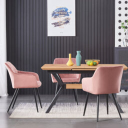 Life Interiors Single Pink Camden Modern Velvet Dining Chair With Armrests, Quilted Design & Black Metal Legs - thumbnail 9