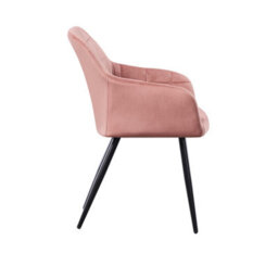 Life Interiors Single Pink Camden Modern Velvet Dining Chair With Armrests, Quilted Design & Black Metal Legs - thumbnail 3