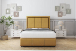 "Sloomy Lancaster Mustard Plush Divan Bed Set 2 Drawers Left Side - 54"" Floor Standing  & 12""  Footboard 3' Single" - thumbnail 1