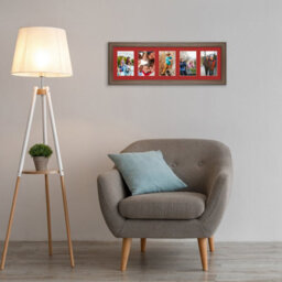 AK Frames 26X8 Walnut Sleek Multi Photo Frame With Crimson Mount - Holds 5 Apertures (5X) 6X4 Photos - thumbnail 3
