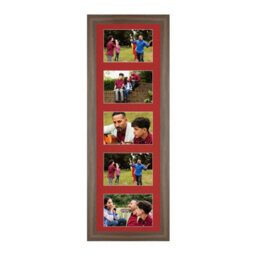 AK Frames 26X8 Walnut Sleek Multi Photo Frame With Crimson Mount - Holds 5 Apertures (5X) 6X4 Photos