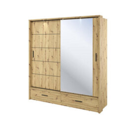 Arte Lux V - Oak Artisan Sliding Door Mirrored Wardrobe With Shelves And Drawers (H2150mm W2000mm D600mm) - thumbnail 2