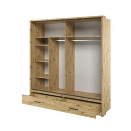 Arte Lux V - Oak Artisan Sliding Door Mirrored Wardrobe With Shelves And Drawers (H2150mm W2000mm D600mm) - thumbnail 3
