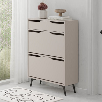 Decortie Modern Asta Shoe Cabinet Mocha Grey 2 Storage Doors For Shoes And Drawer For Accessory Organizer 81.6(W)X29.5(D)X110(H)Cm - image 1