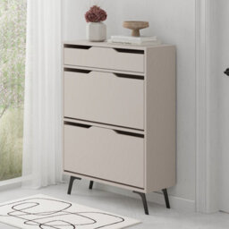 Decortie Modern Asta Shoe Cabinet Mocha Grey 2 Storage Doors For Shoes And Drawer For Accessory Organizer 81.6(W)X29.5(D)X110(H)Cm - thumbnail 1