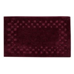 Homescapes Cotton Check Border Aubergine Bath Mat - thumbnail 1