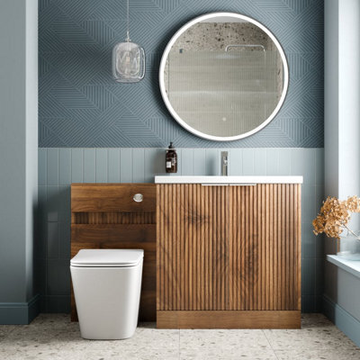 Aveli Provence Walnut Back To Wall Toilet & Vanity Unit With Basin 1300mm - image 1