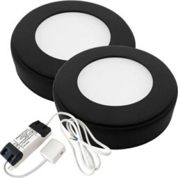 2-Pack Matt Black Round Under Cabinet Kitchen Lights With Led Driver - Natural White Glow