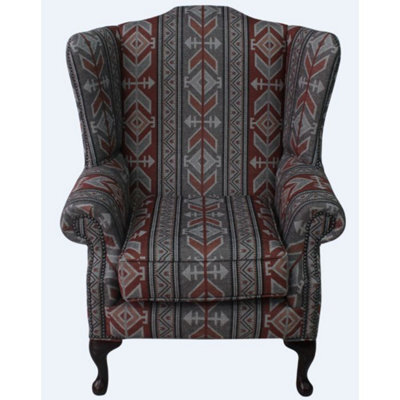 Chesterfield Saxon High Back Wing Chair Tribal Boho Bohemian Fabric In Mallory Style - image 1
