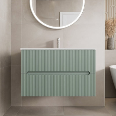 Affine 800mm Bathroom Cloakroom Vanity Unit Basin Wall Hung Furniture Soft Close Green - image 1