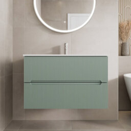 Affine 800mm Bathroom Cloakroom Vanity Unit Basin Wall Hung Furniture Soft Close Green - thumbnail 1
